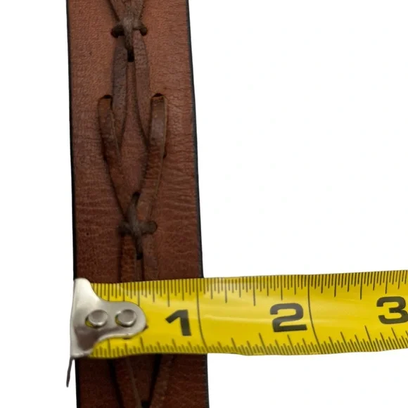 Vintage Brown Leather Belt Men XL 44/110 Western Style Hand Stitched Design Boho - Picture 3 of 12